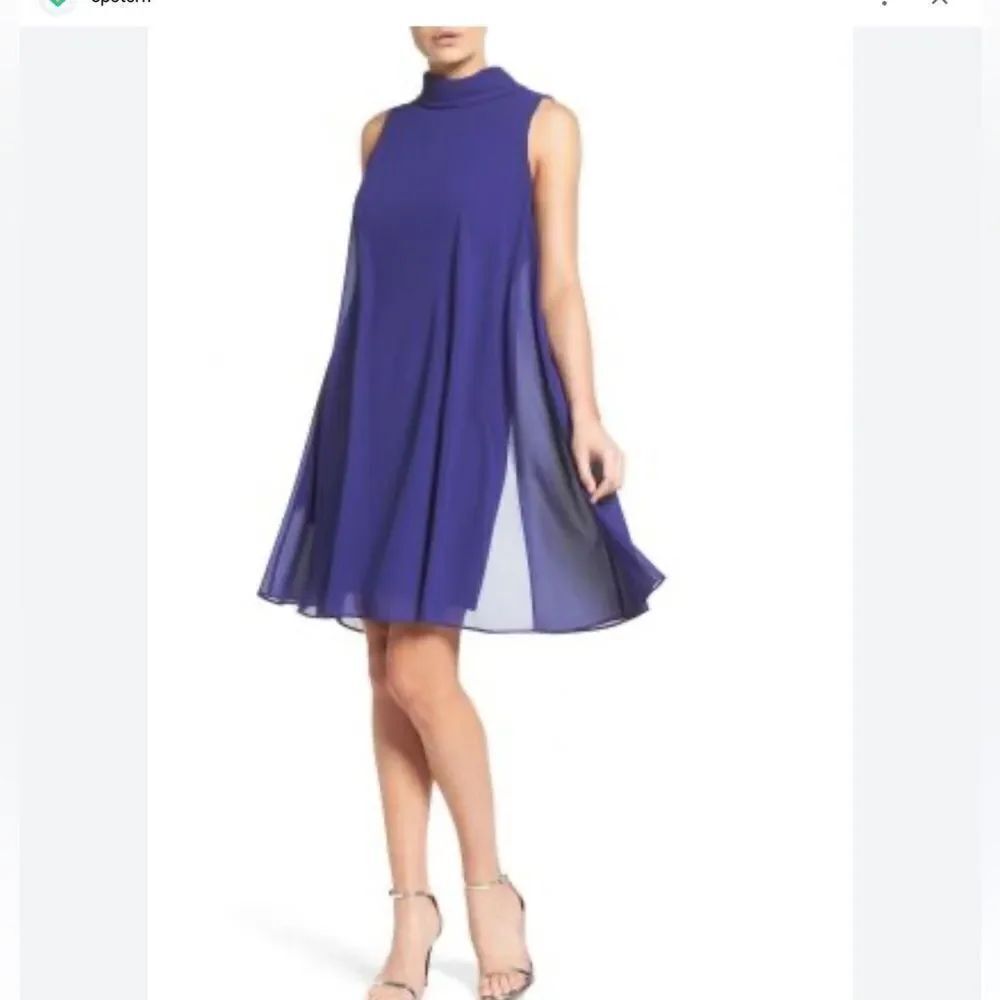 Vince Camuto Dress Blue Chiffon Trapeze Swing Cocktail Dress Size 0